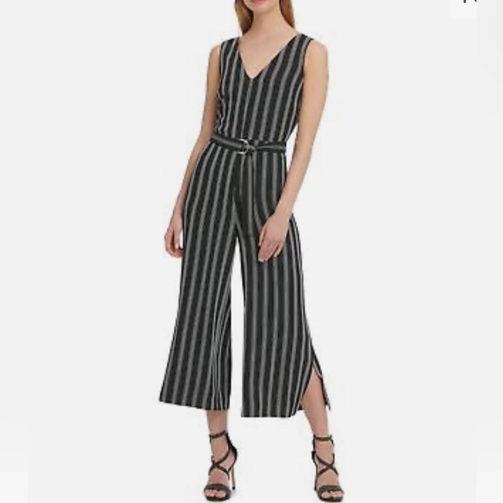 NWT DKNY Black and White Striped Crop Jumpsuit
